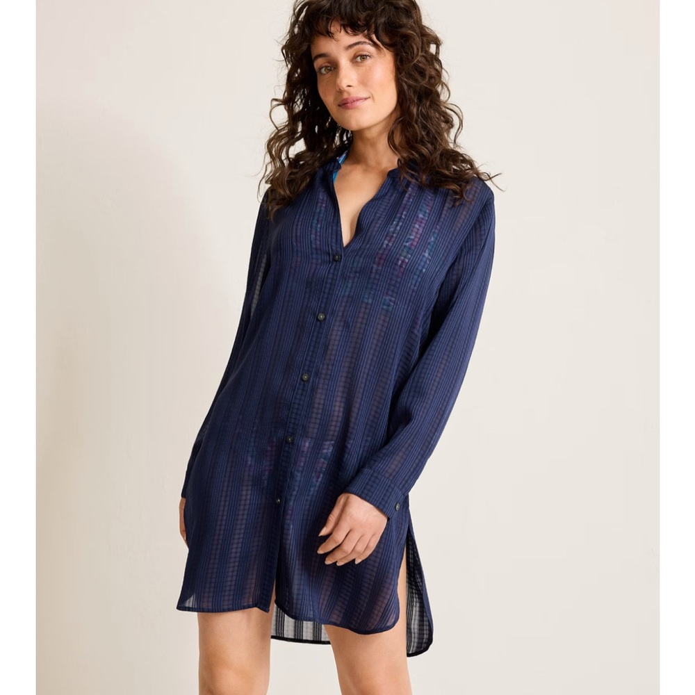 Tommy Bahama Cadiz Chiffon Boyfriend Navy Sheer Beach Shirt S NWOT